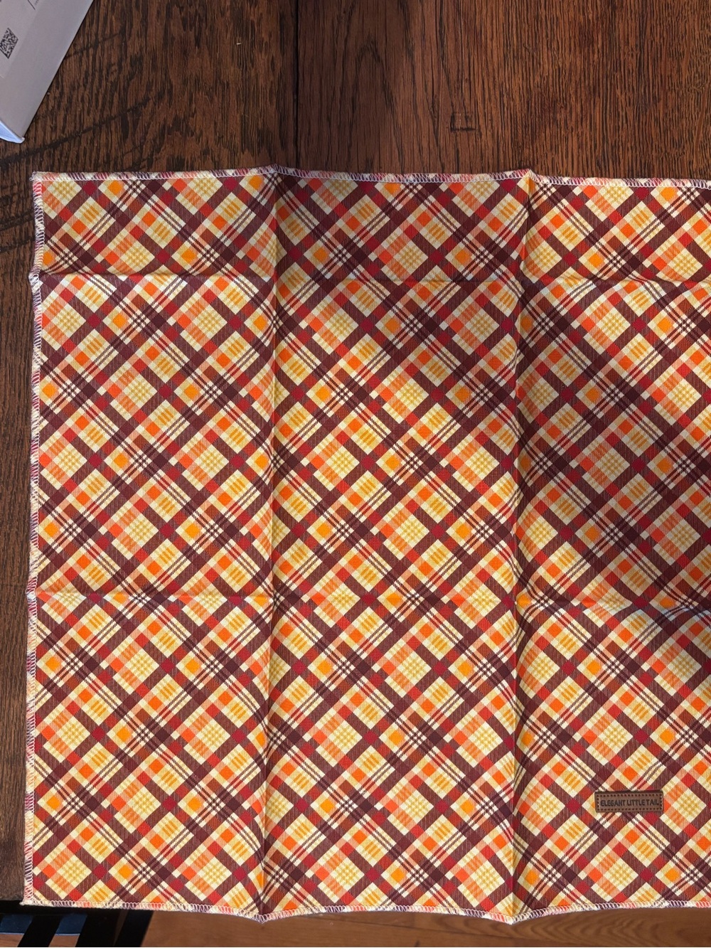 Elegant Little Tail Plaid Dog Bandana - Burgundy, Orange & Cream - Picture 3 of 11